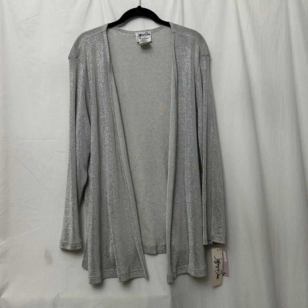 Jeffrey‎ & Dara Evenings Silver Metallic Open Front Cardigan Jacket 18W NWT
